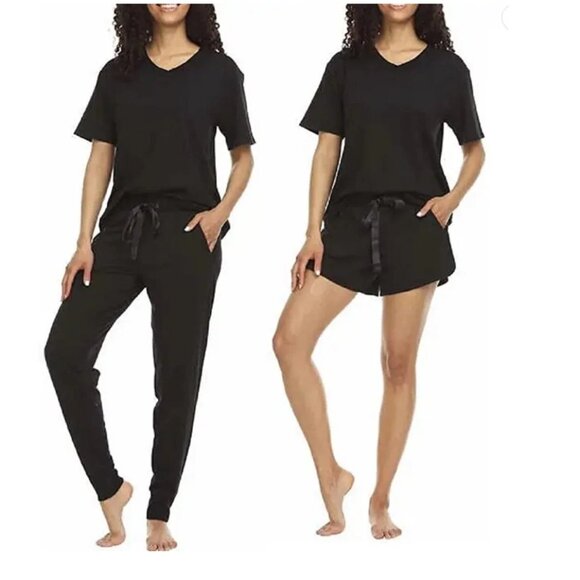 NEW FN Flora Nikrooz 3 Piece Lounge Set Solid Sleep Pajamas PJs Top Short Pants - Picture 1 of 5